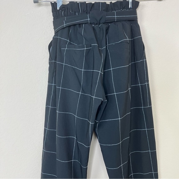 Albion Windowpane Bow Belt Capri Pant Black White Check Paperbag Waist - Picture 9 of 13